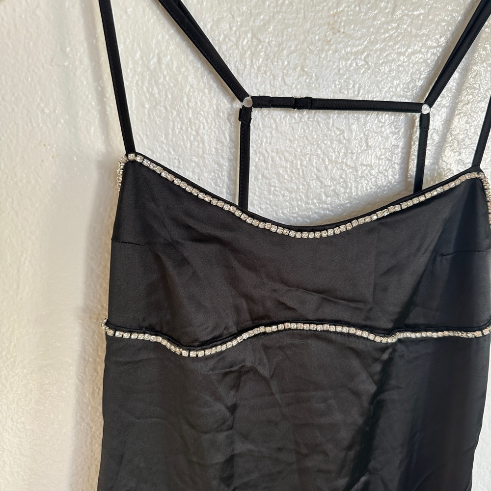 Peppermayo Black Satin Slip Maxi Dress with Chain Trim - Picture 6 of 6